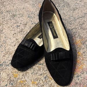 Black Velvet Quilted Loafers with Bow 9